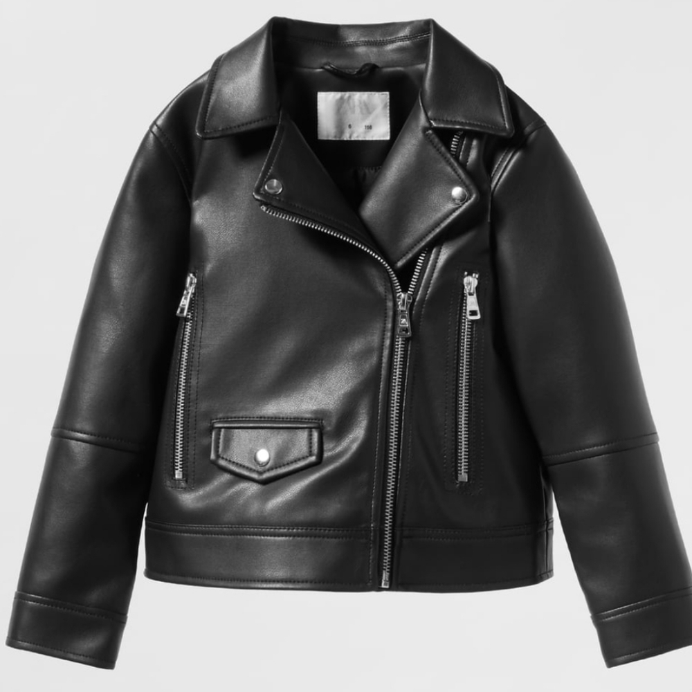 ZARA KIDS FAUX LEATHER BIKER BLACK JACKET